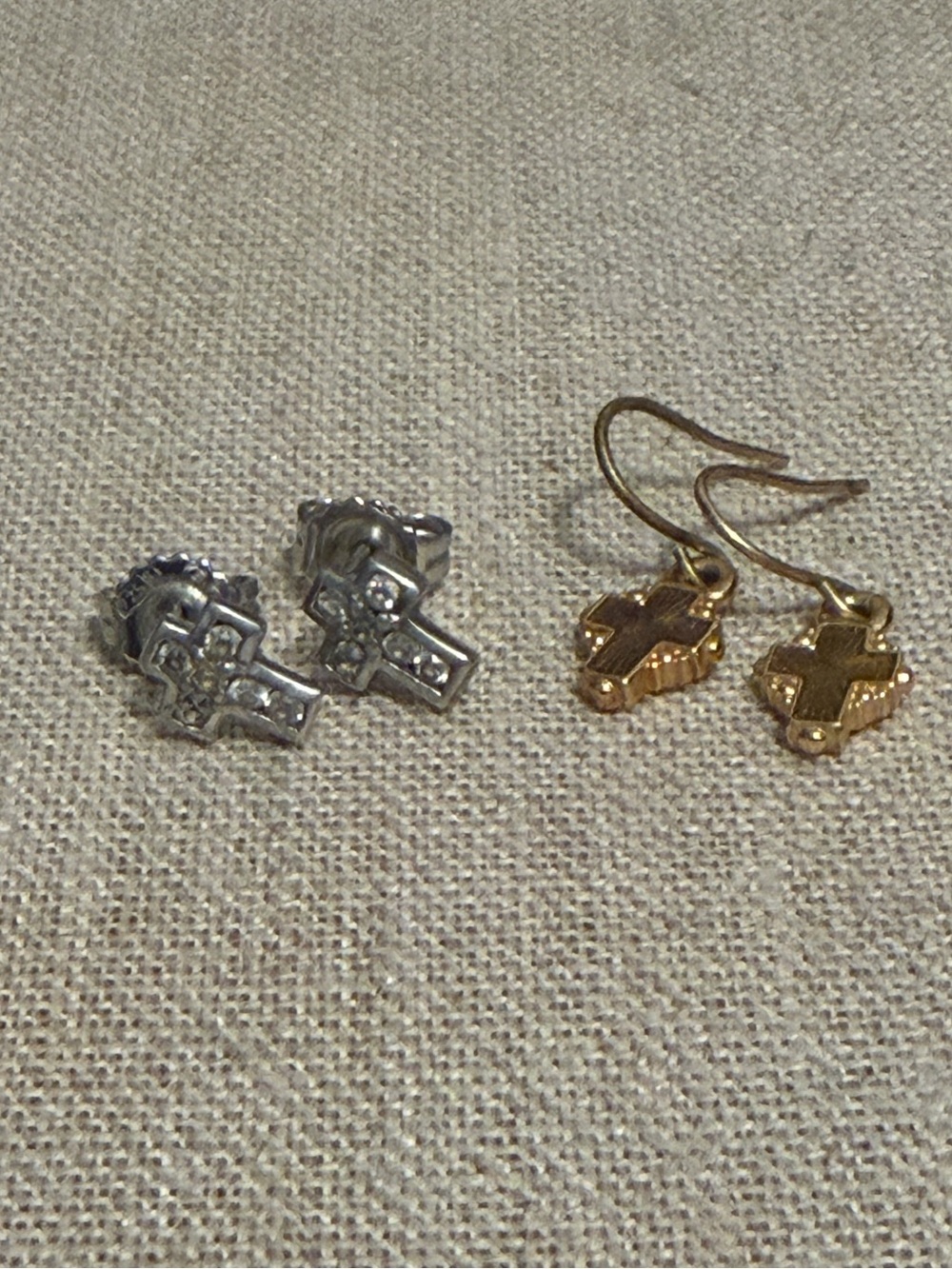 Vintage Cross Earrings, Lot of 2 (1 pair is sterling silver)